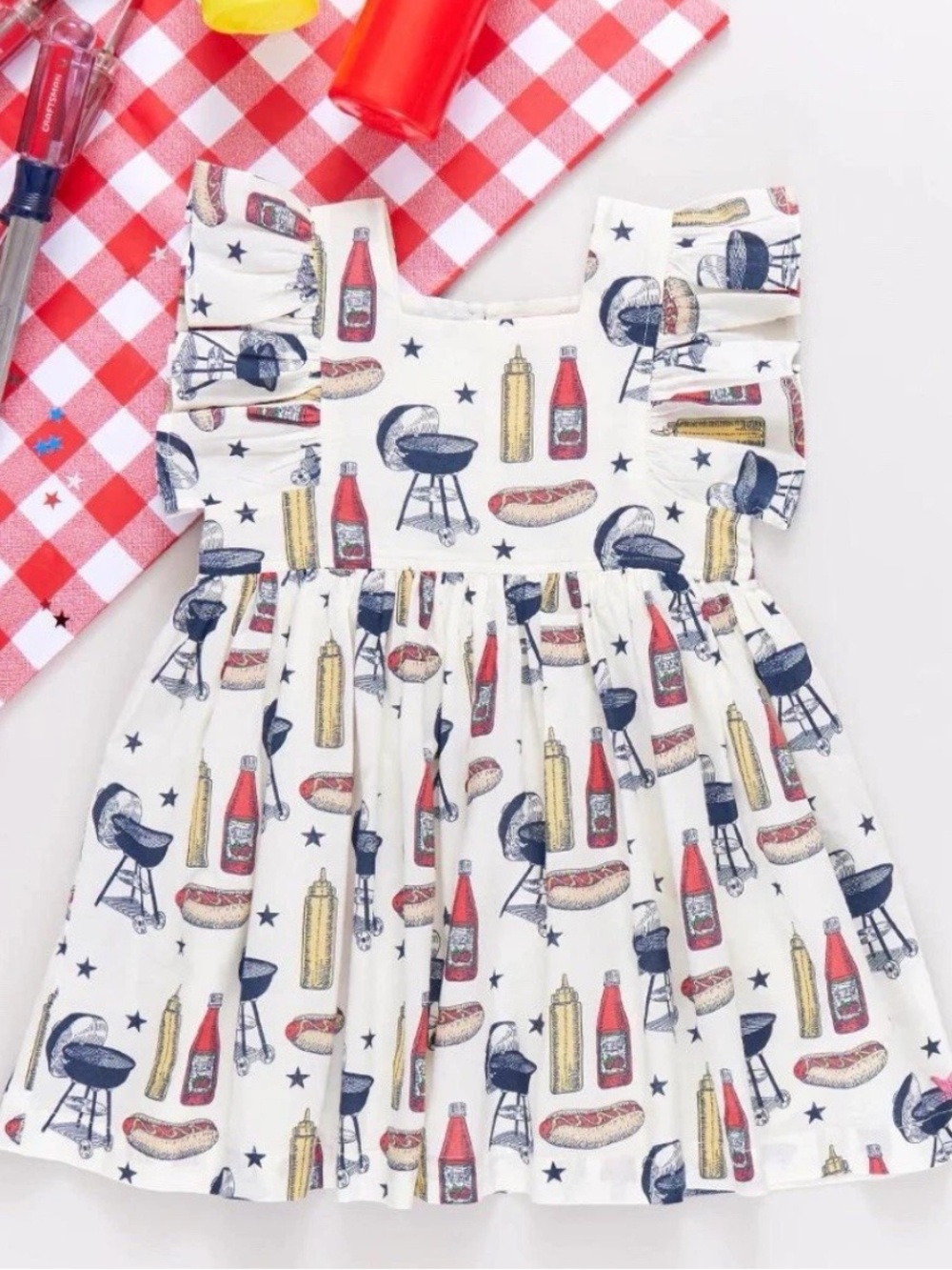 NWT Pink Chicken Girls Grilling Out BBQ 4th of July Elsie Dress 5 $79